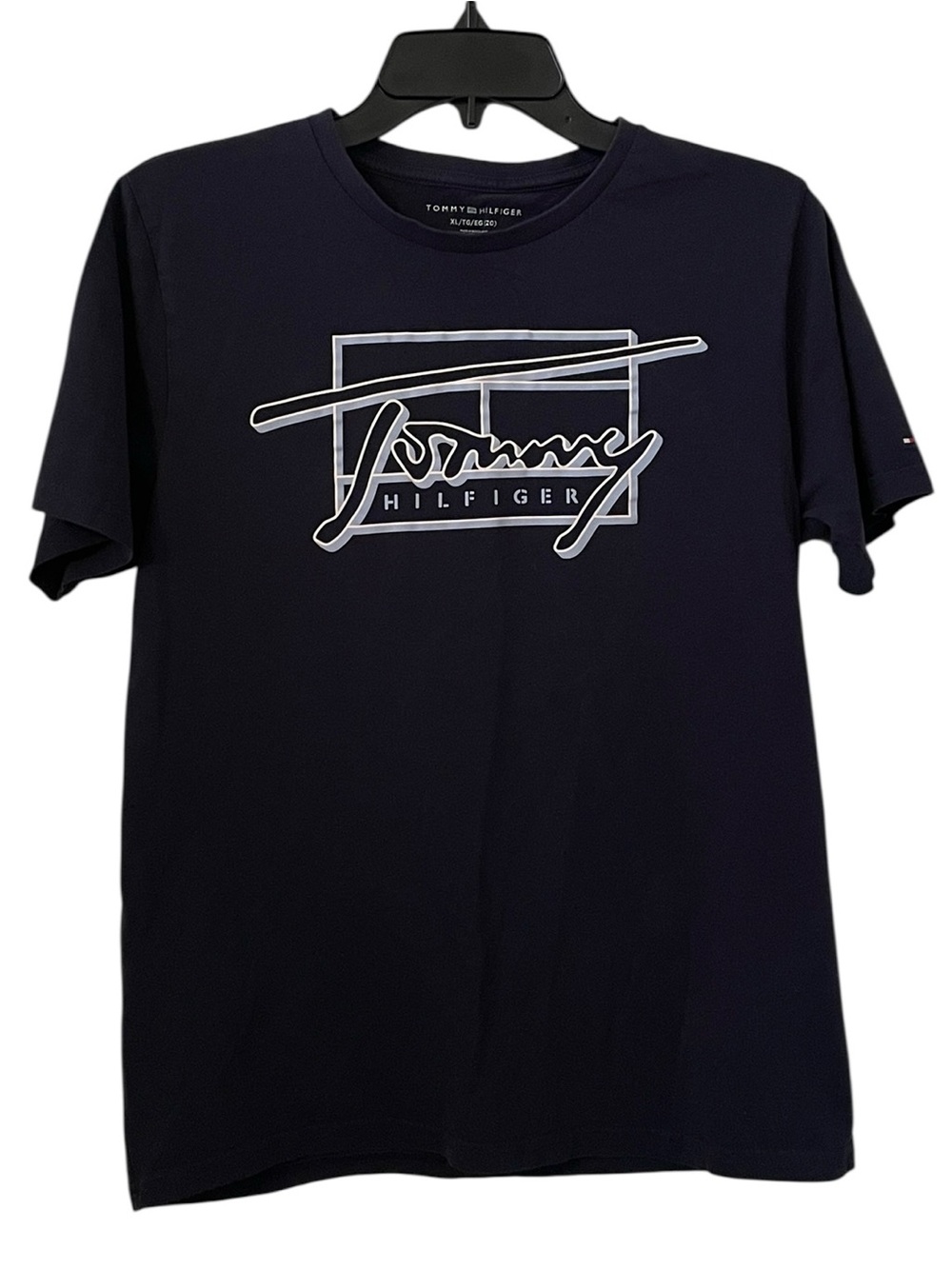 Tommy Hilfiger Boy’s Navy White Text Logo T-Shirt Size XL